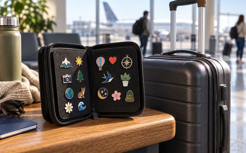 Enamel pins packed safely for air travel