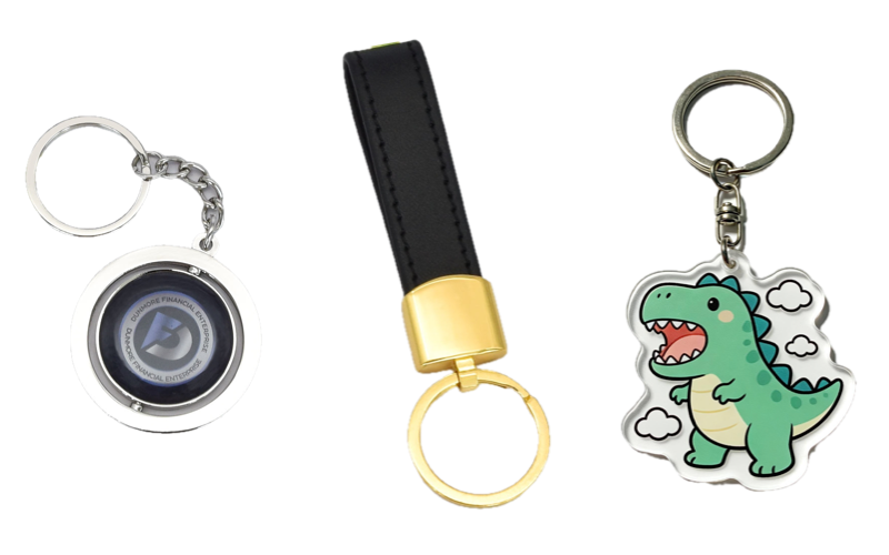 Custom keychains with metal, leather and acrylic designs