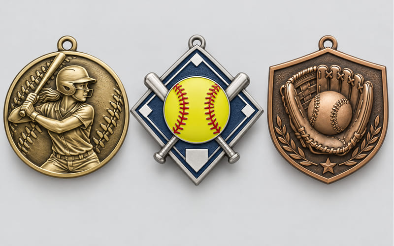 Custom softball medals with team logo