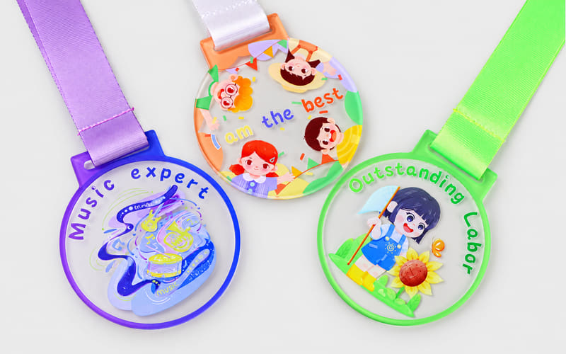 Custom acrylic medals with full-color printed designs