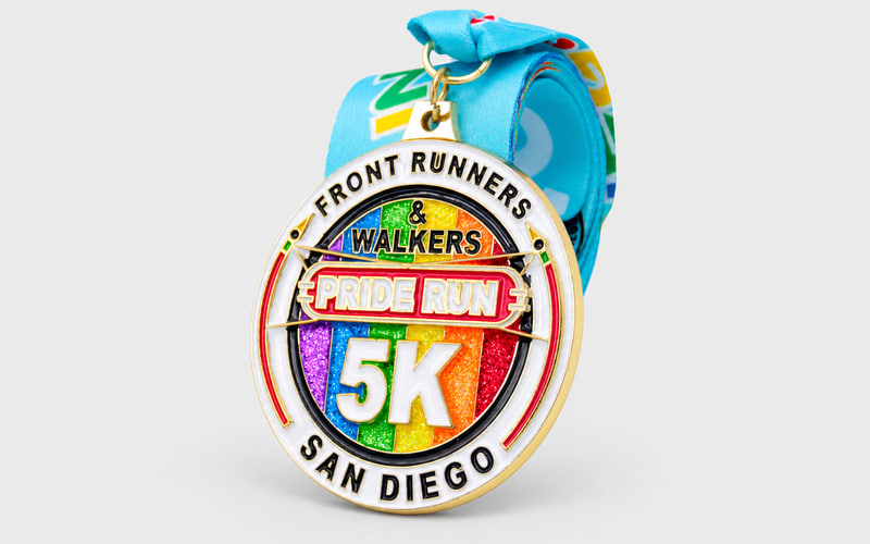 Custom glitter medals with colorful enamel and ribbon