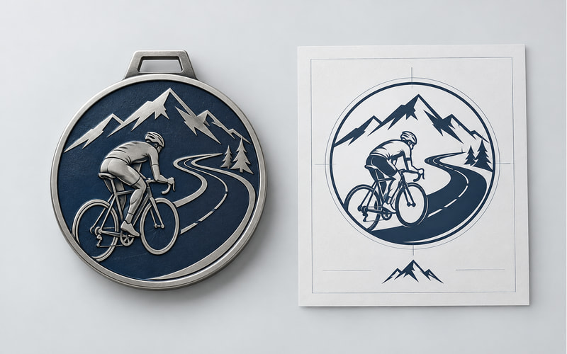 Custom cycling medal artwork for road and mountain bike events