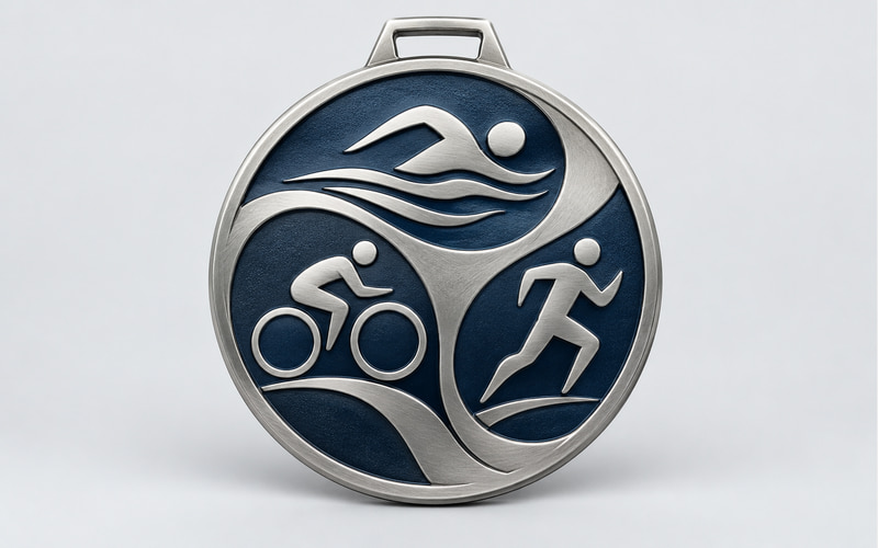 Triathlon swim bike and run medal artwork