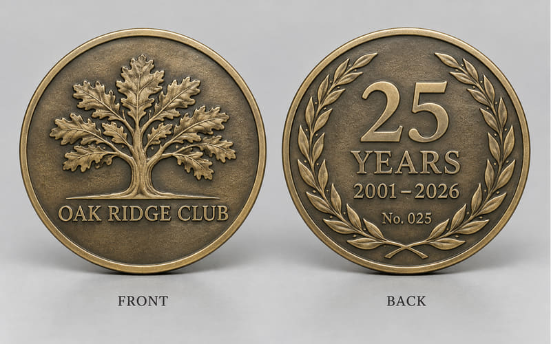 Custom die struck challenge coin artwork and design details