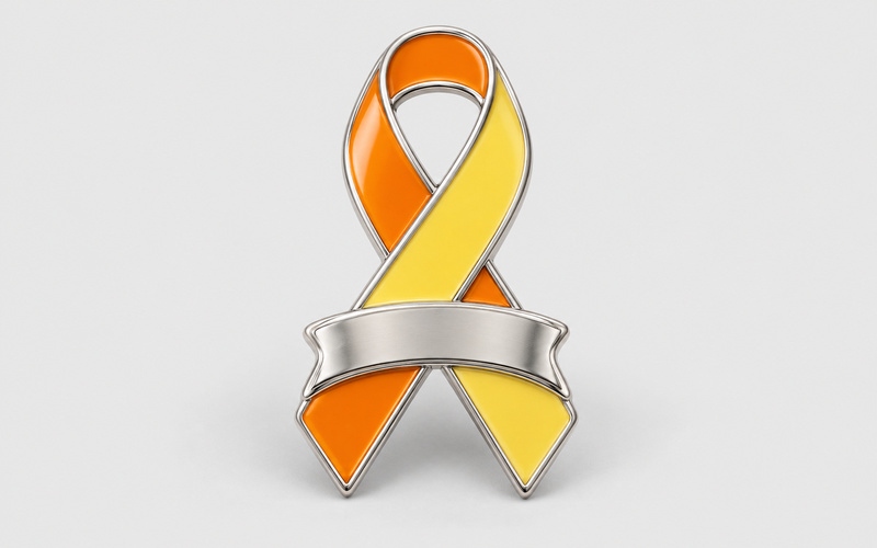 Yellow ribbon lapel pin with a banner for custom text