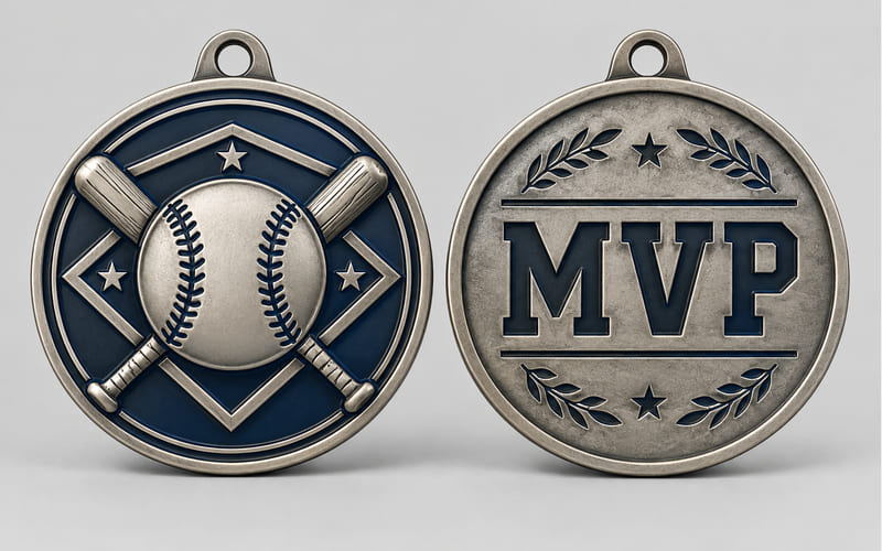 Custom baseball medal logo and award details