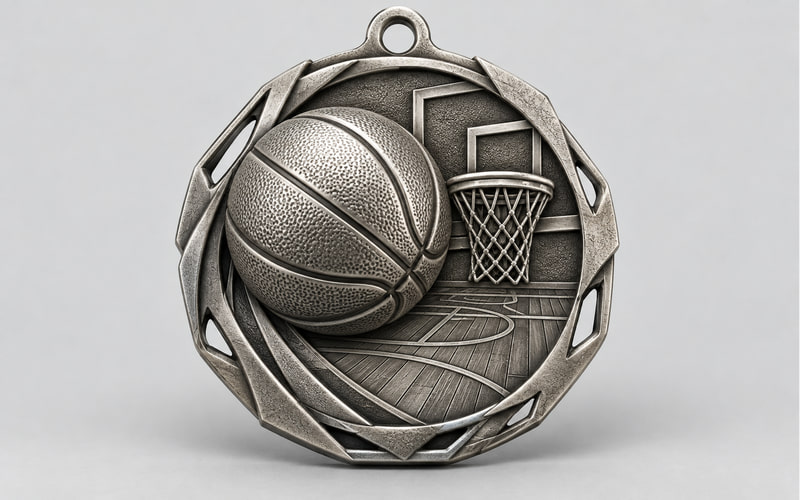 Die-cast basketball medals