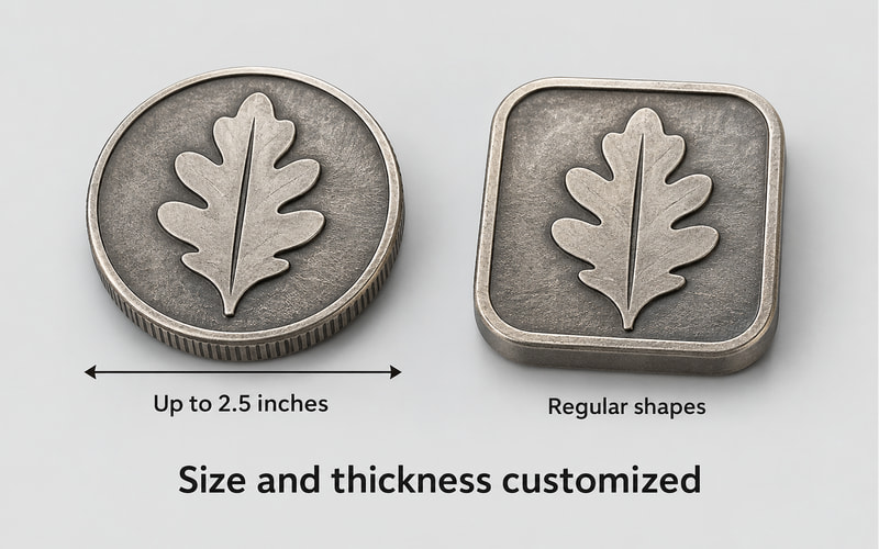 Custom die struck challenge coin shape and size options