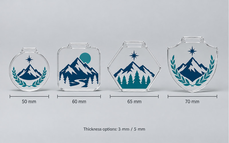 Custom acrylic medal shape and size options