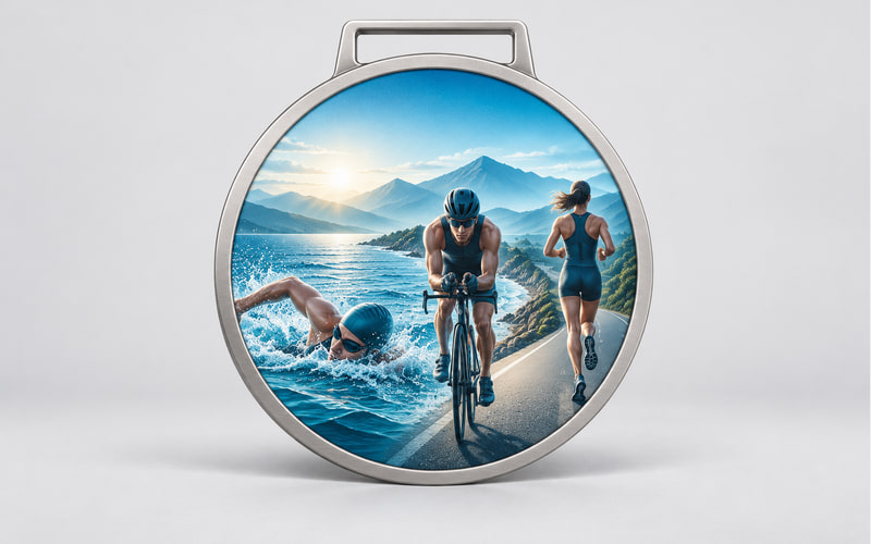Custom UV printed triathlon medals