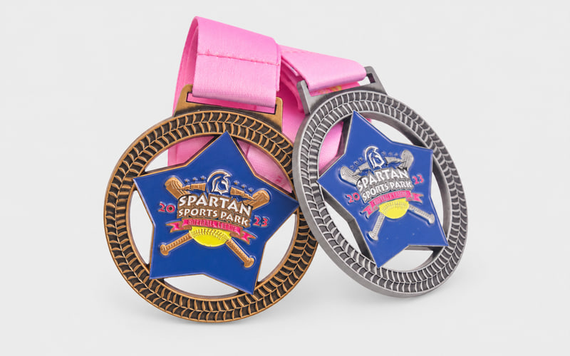 Full-color printed softball medals
