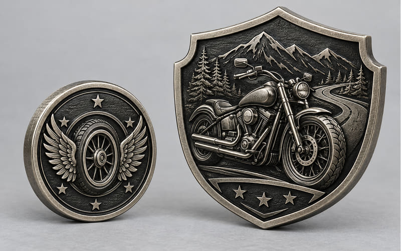 Custom motorcycle club challenge coin shape and size options