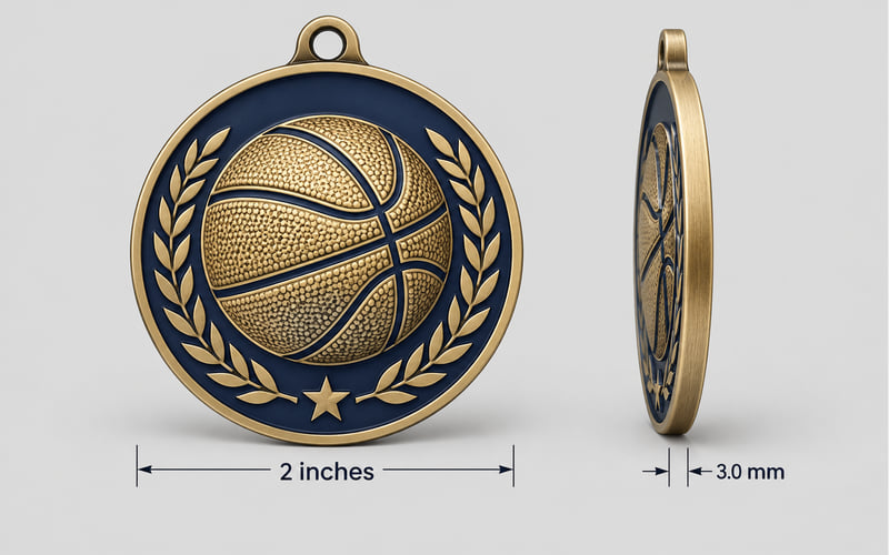 Basketball medal shape and size options