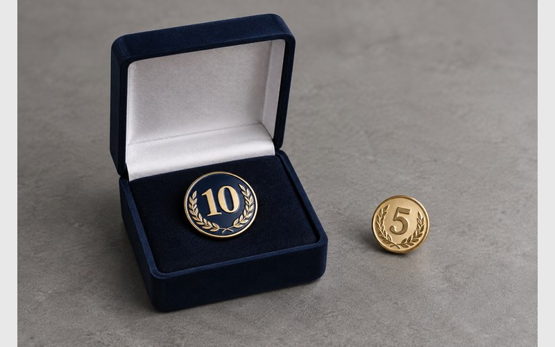 Number lapel pins in presentation boxes for event recognition